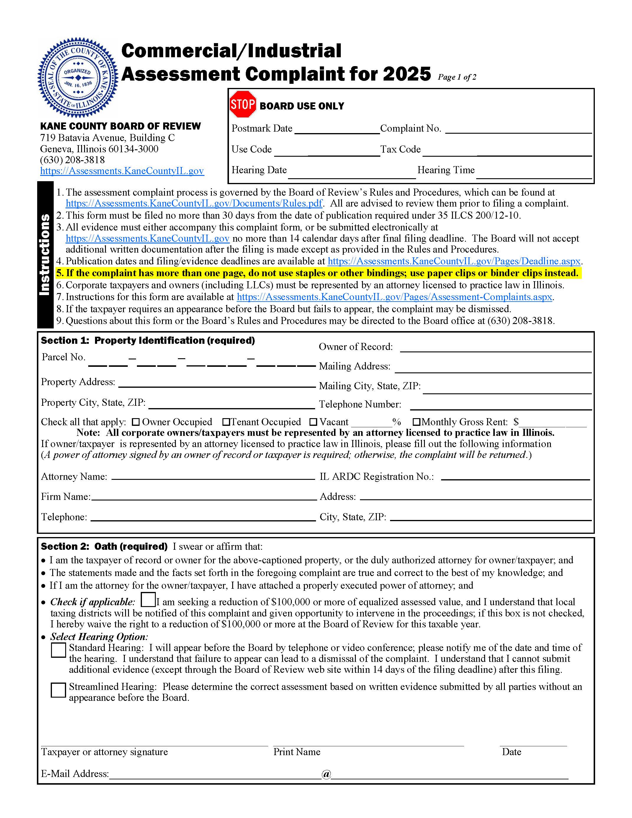 Commercial Industrial Assessment Complaint | Pdf Fpdf Docx | Illinois