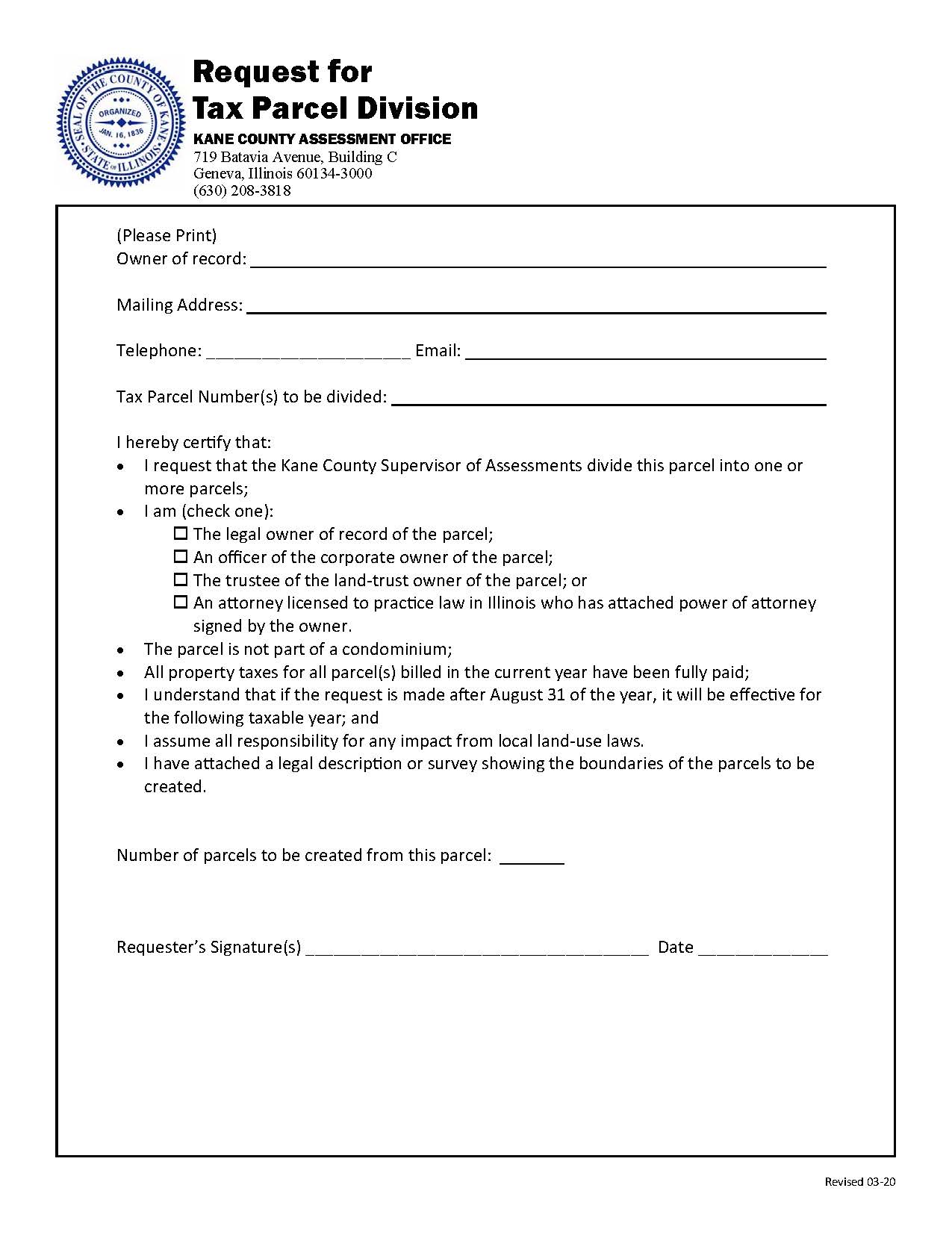 Request For Tax Parcel Division | Pdf Fpdf Doc Docx | Illinois