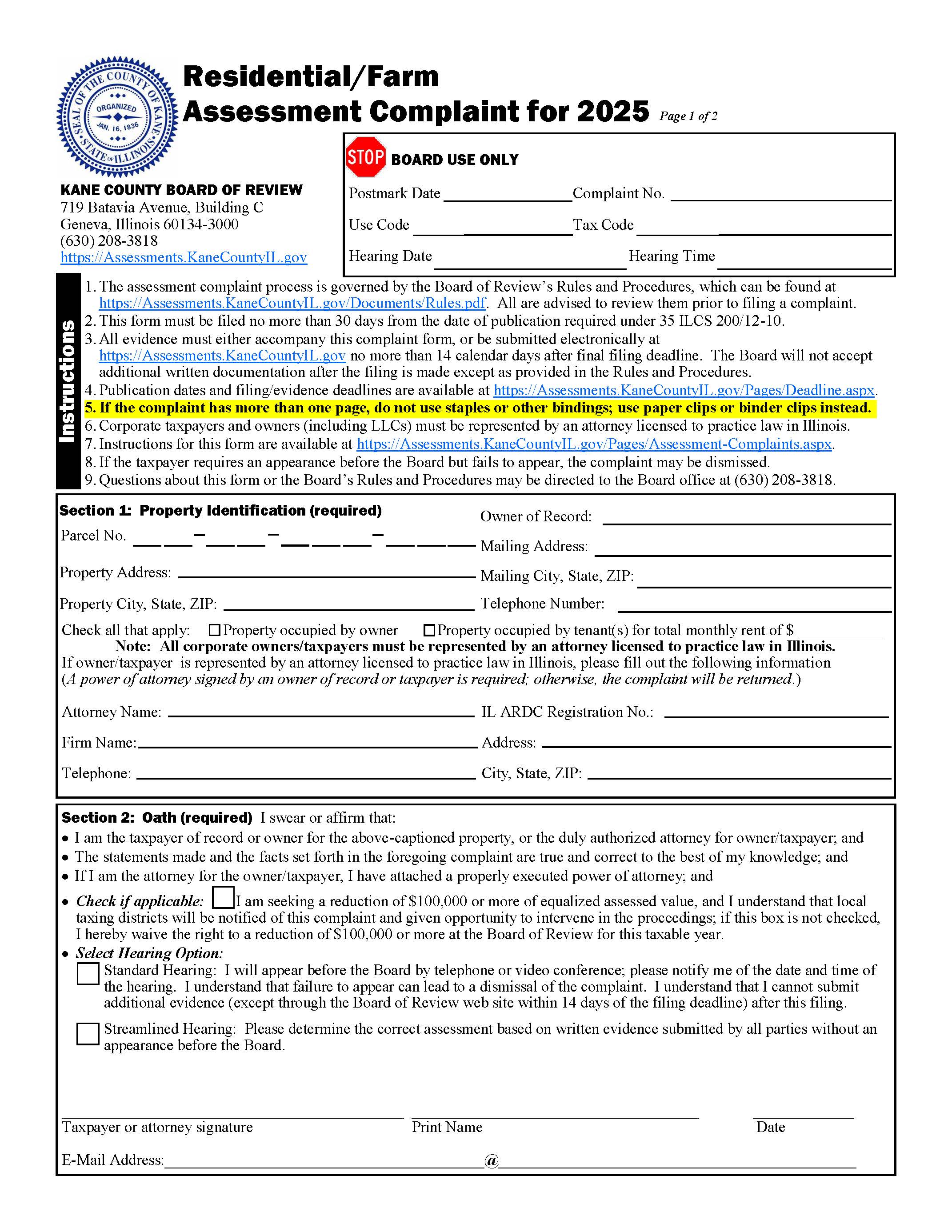 Residential-Farm Assessment Complaint | Pdf Fpdf Docx | Illinois
