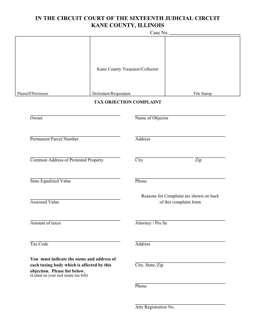 Tax Objection Complaint | Pdf Fpdf Docx | Illinois