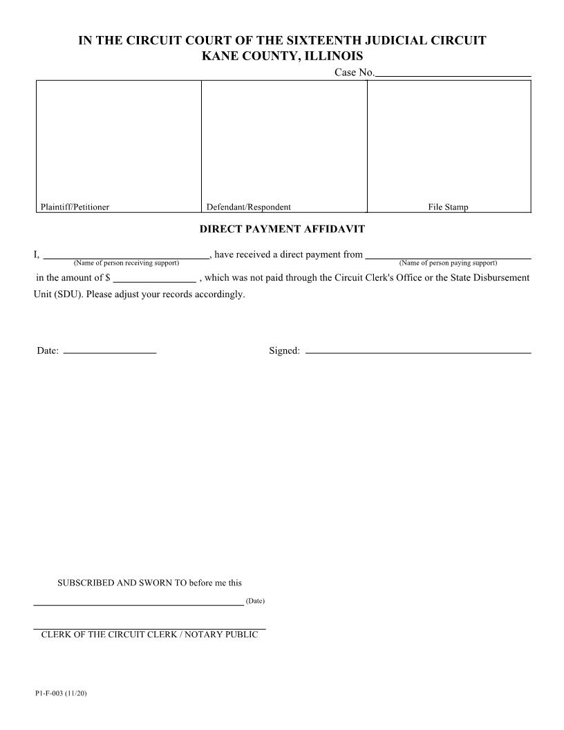 Direct Payment Affidavit {P1-F-003} | Pdf Fpdf Docx | Illinois