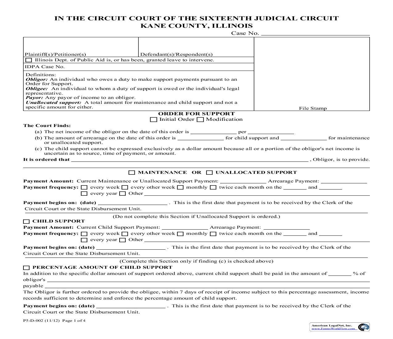 Order For Support {P5-D-002} |  | Illinois