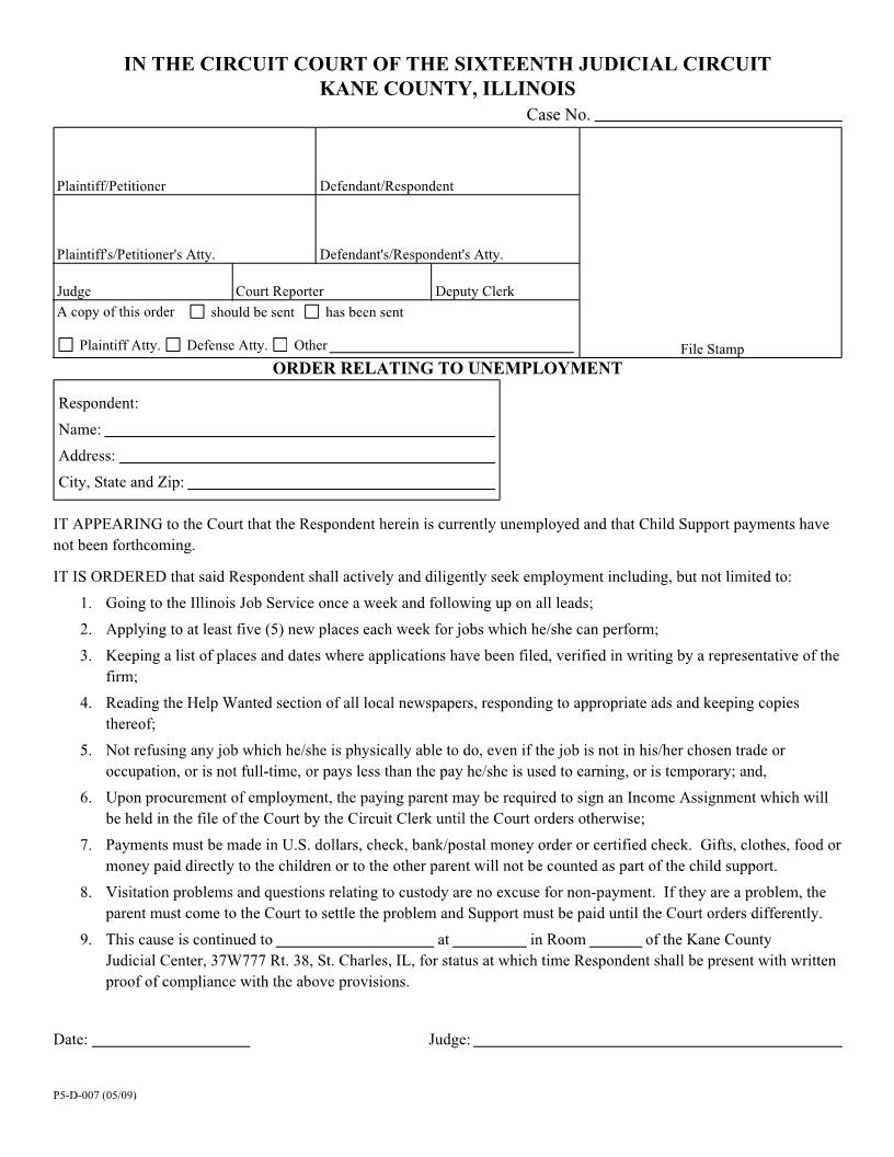 Order Relating To Unemployment {P5-D-007} | Pdf Fpdf Docx | Illinois