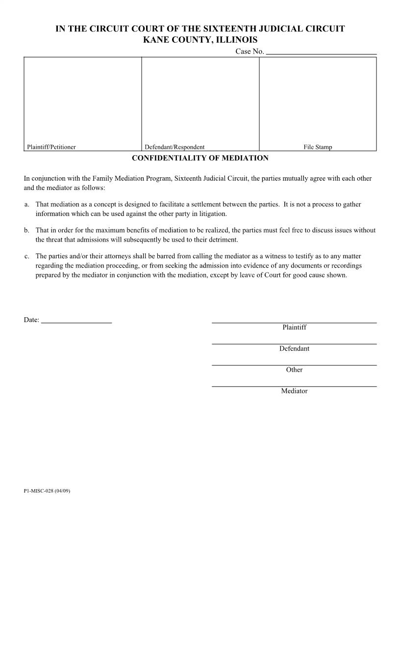 Confidentiality Of Mediation {P1-MISC-028} | Pdf Fpdf Docx | Illinois