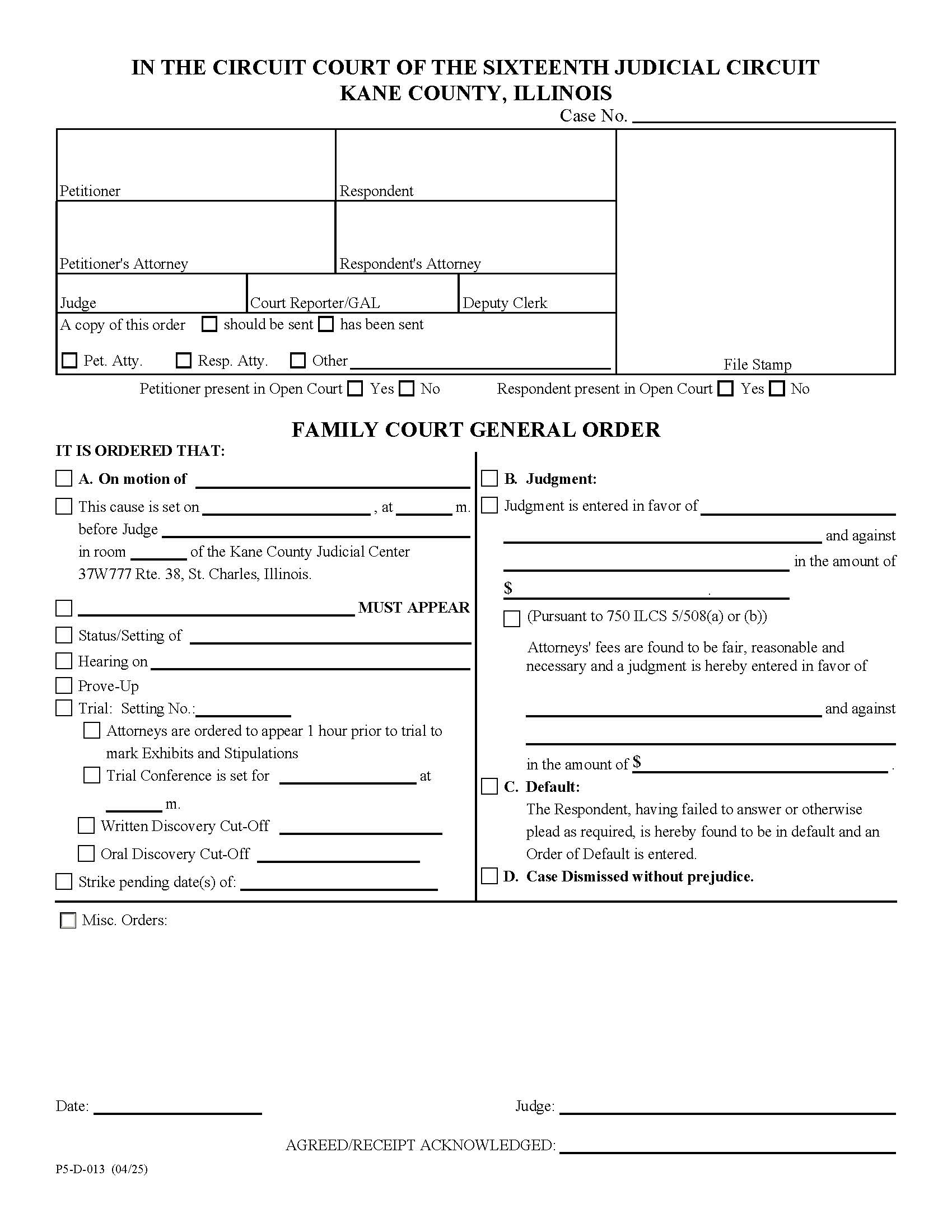 Family Court General Order {P5-D-013} | Pdf Fpdf Docx | Illinois