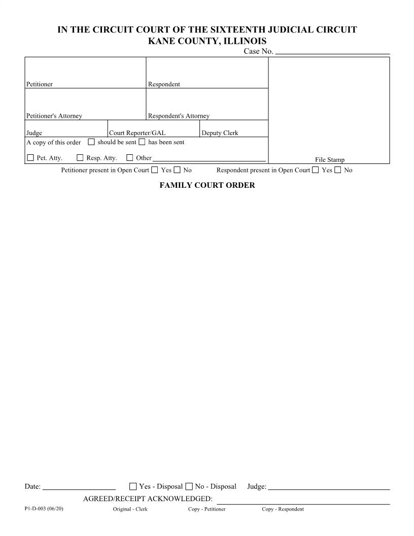 Family Court Order (Blank) {P1-D-003} | Pdf Fpdf Docx | Illinois