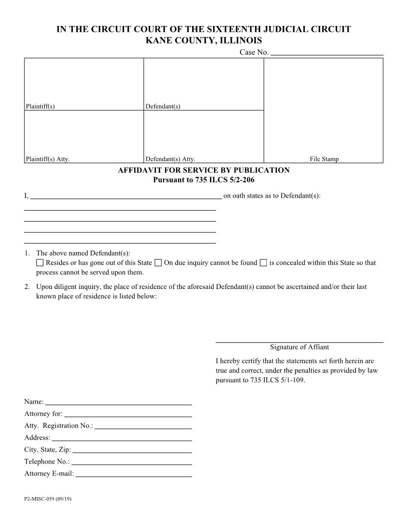 Affidavit For Service By Publication {P2-MISC-59} | Pdf Fpdf Doc Docx | Illinois