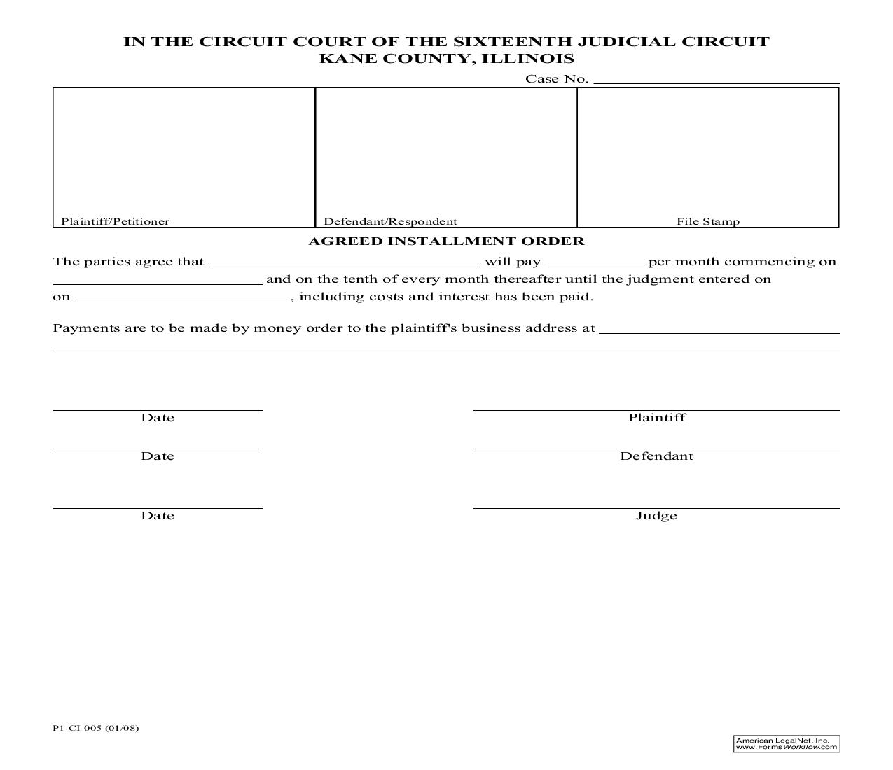 Agreed Installment Order {P1-CI-5} | Pdf Fpdf Doc Docx | Illinois