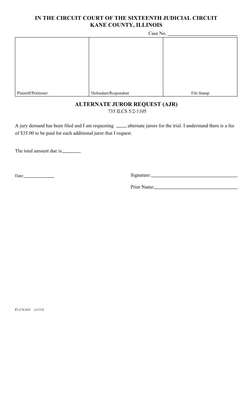 Alternate Juror Request {P1-CA-010} | Pdf Fpdf Docx | Illinois