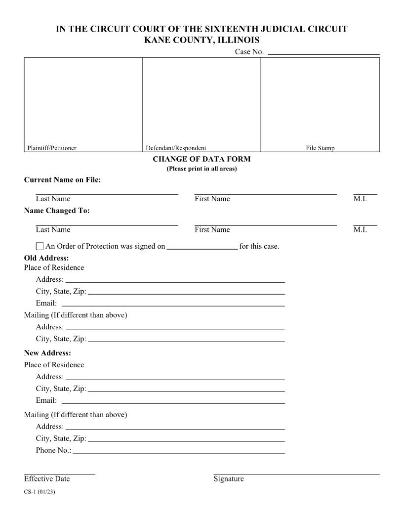 Change Of Data {CS-1-E} | Pdf Fpdf Docx | Illinois