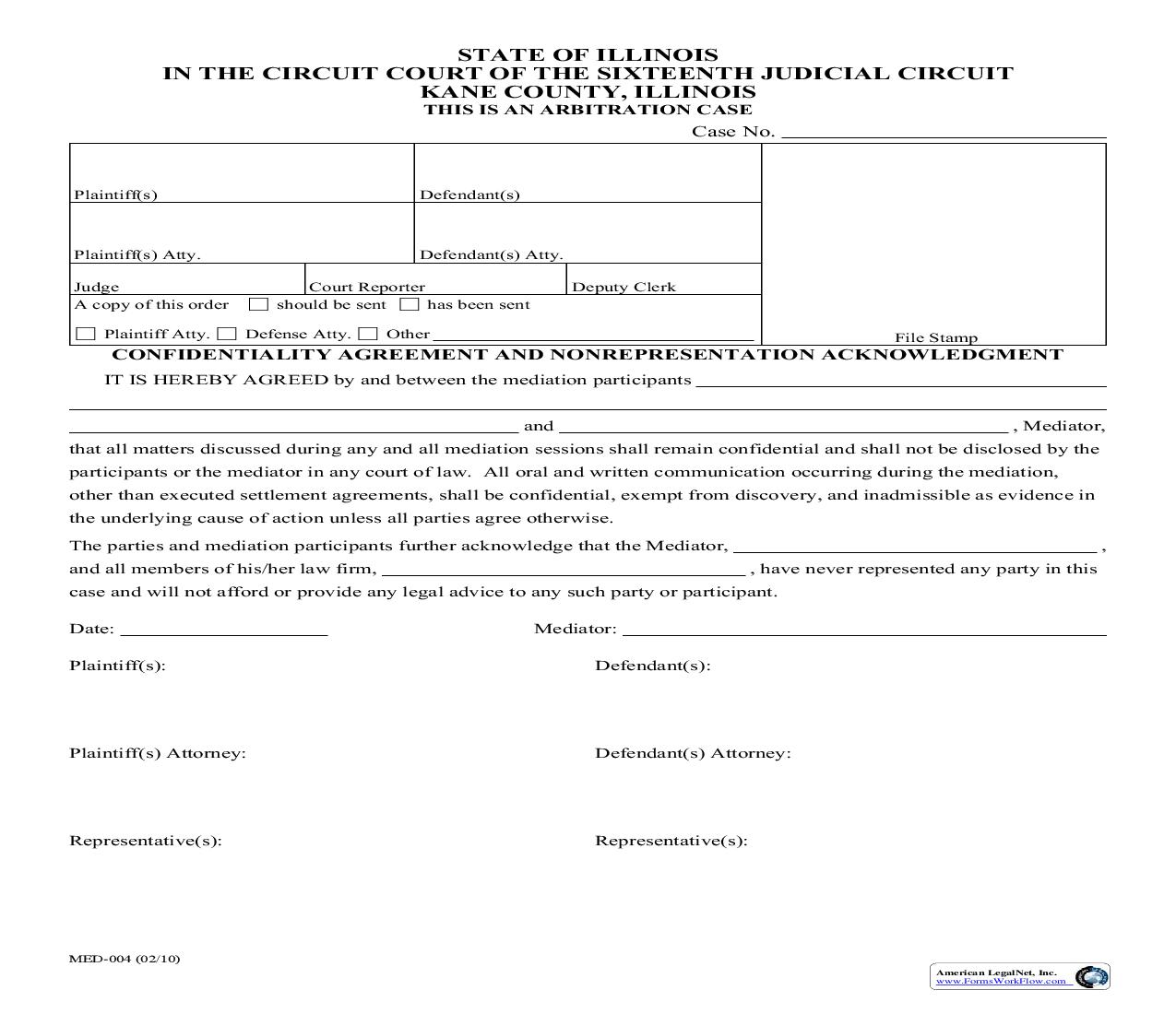 Confidentiality Agreement And Nonrepresentation Acknowledgment {MED-004} | Pdf Fpdf Doc Docx | Illinois