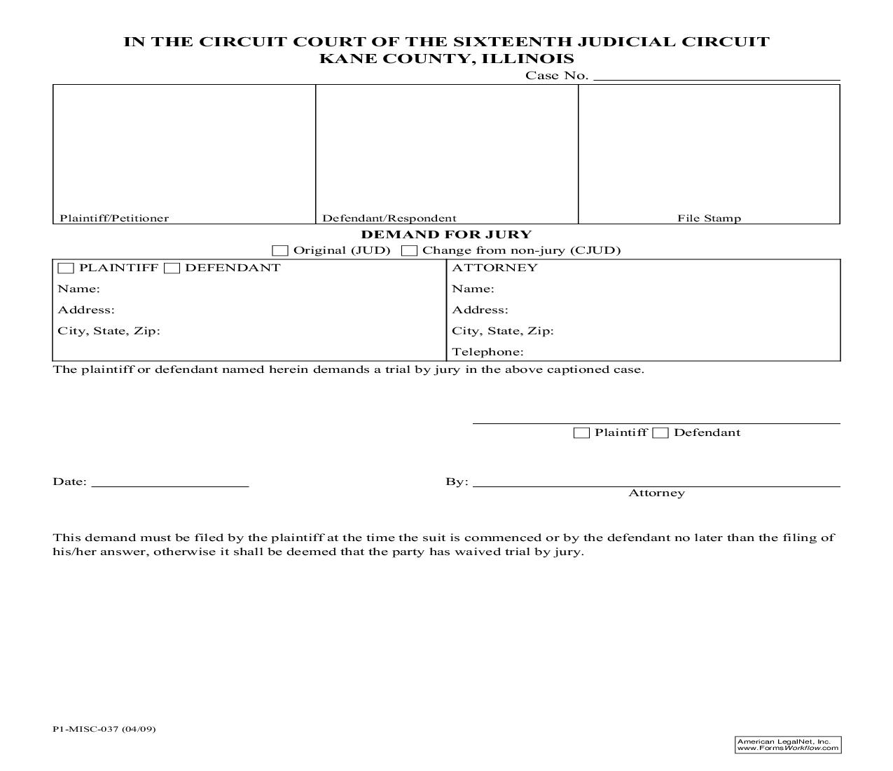Demand For Jury {P1-MISC-37} | Pdf Fpdf Doc Docx | Illinois
