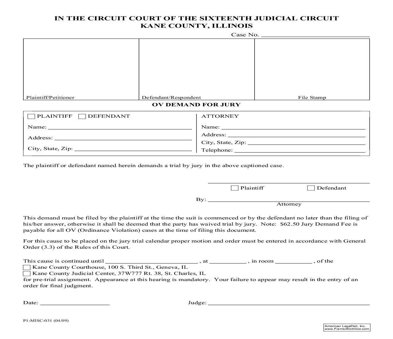 OV Demand For Jury {P1-MISC-31} | Pdf Fpdf Doc Docx | Illinois