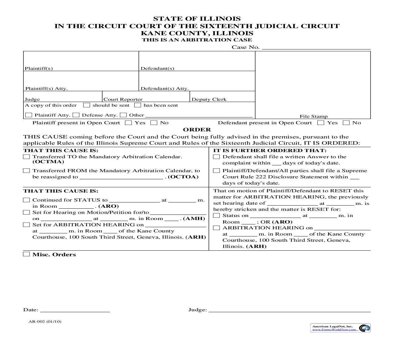 Order {AR-002} | Pdf Fpdf Doc Docx | Illinois