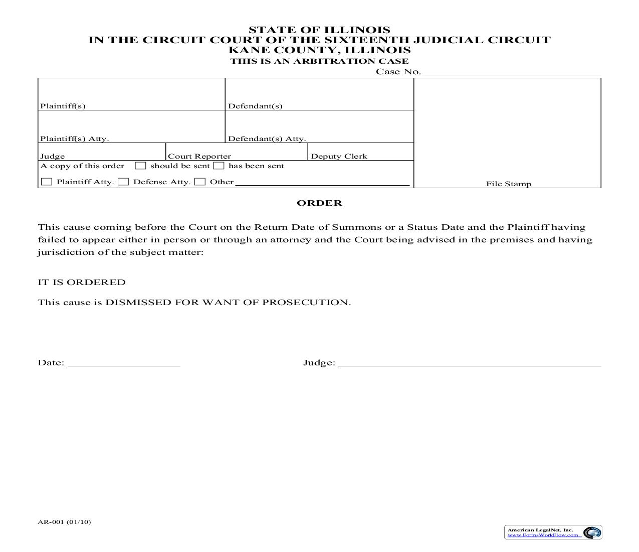 Order (Dismissal) {AR-001} | Pdf Fpdf Doc Docx | Illinois