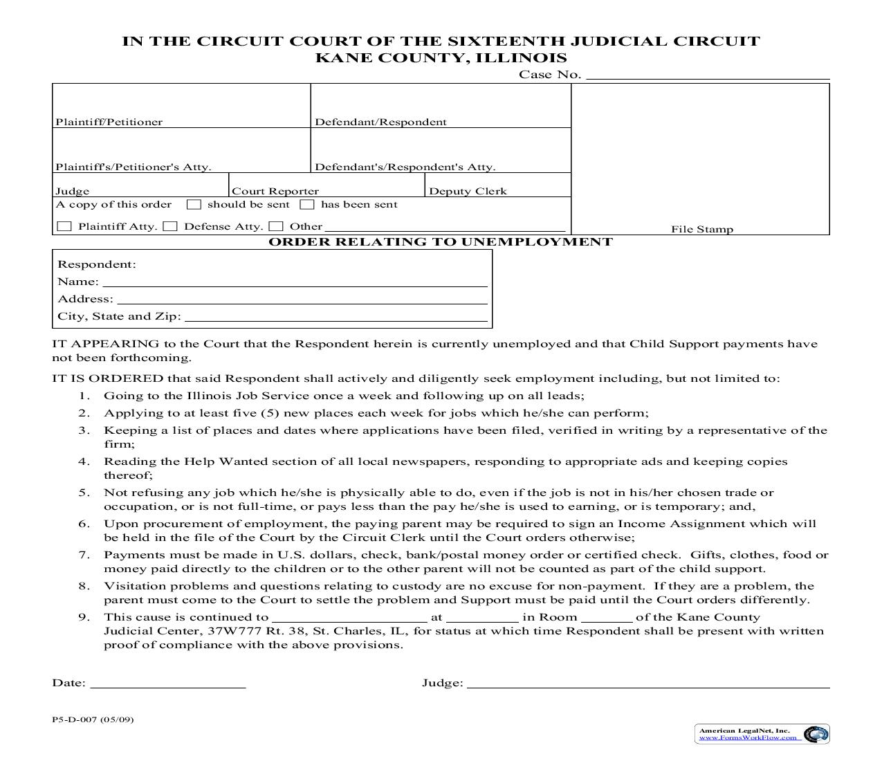 Order Relating To Unemployment {P5-D-007} | Pdf Fpdf Doc Docx | Illinois