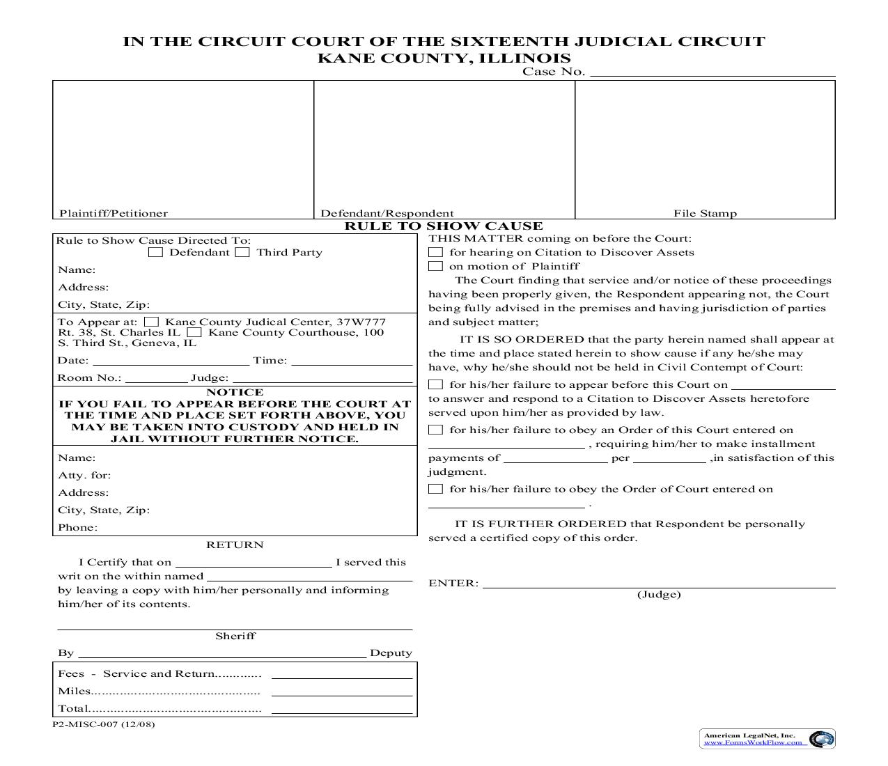 Rule To Show Cause {P2-MISC-007} | Pdf Fpdf Doc Docx | Illinois