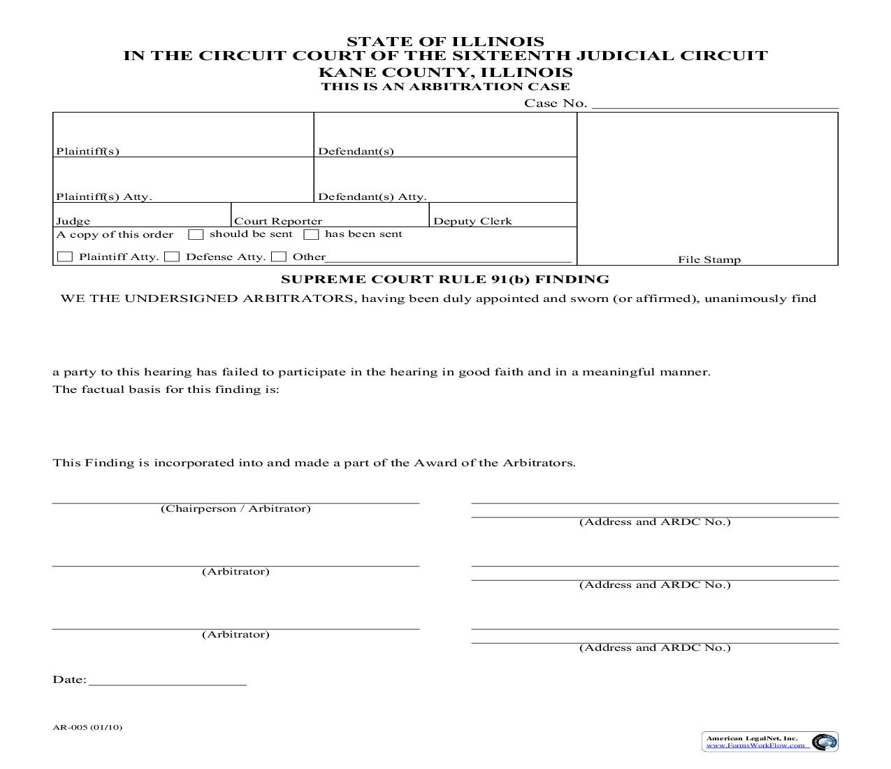 Supreme Court Rule 91(B) Finding {AR-005} | Pdf Fpdf Doc Docx | Illinois