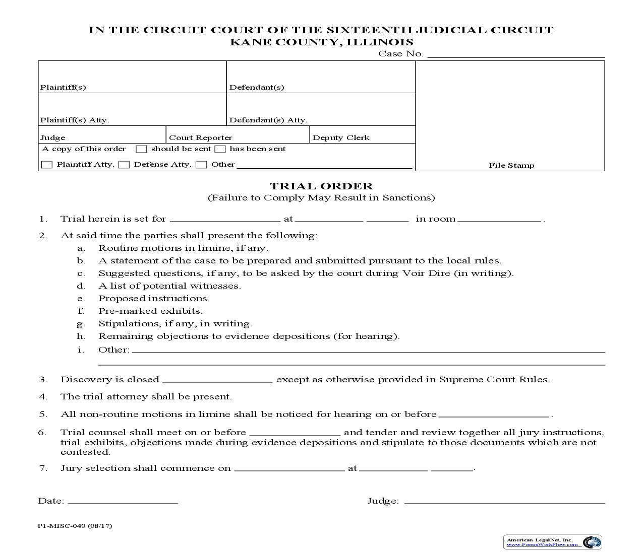 Trial Order {P1-MISC-40} | Pdf Fpdf Doc Docx | Illinois