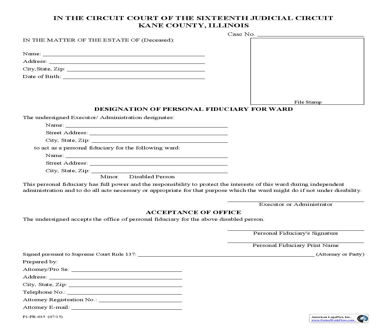 Designation Of Personal Fiduciary For Ward {P1-PR-035} | Pdf Fpdf Doc Docx | Illinois