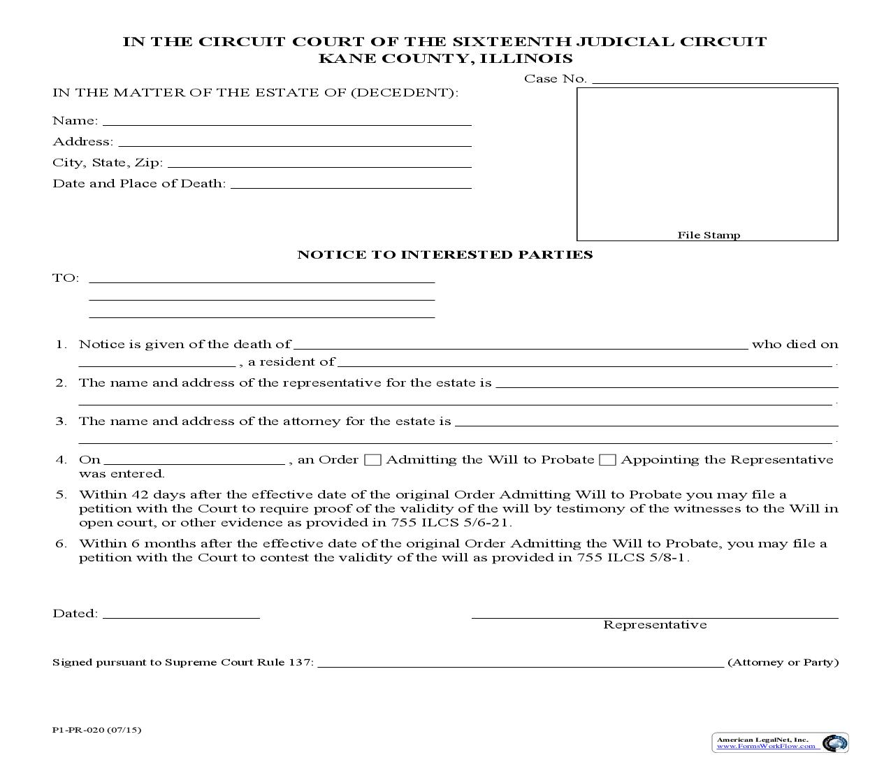 Notice To Interested Parties {P1-PR-020} | Pdf Fpdf Doc Docx | Illinois