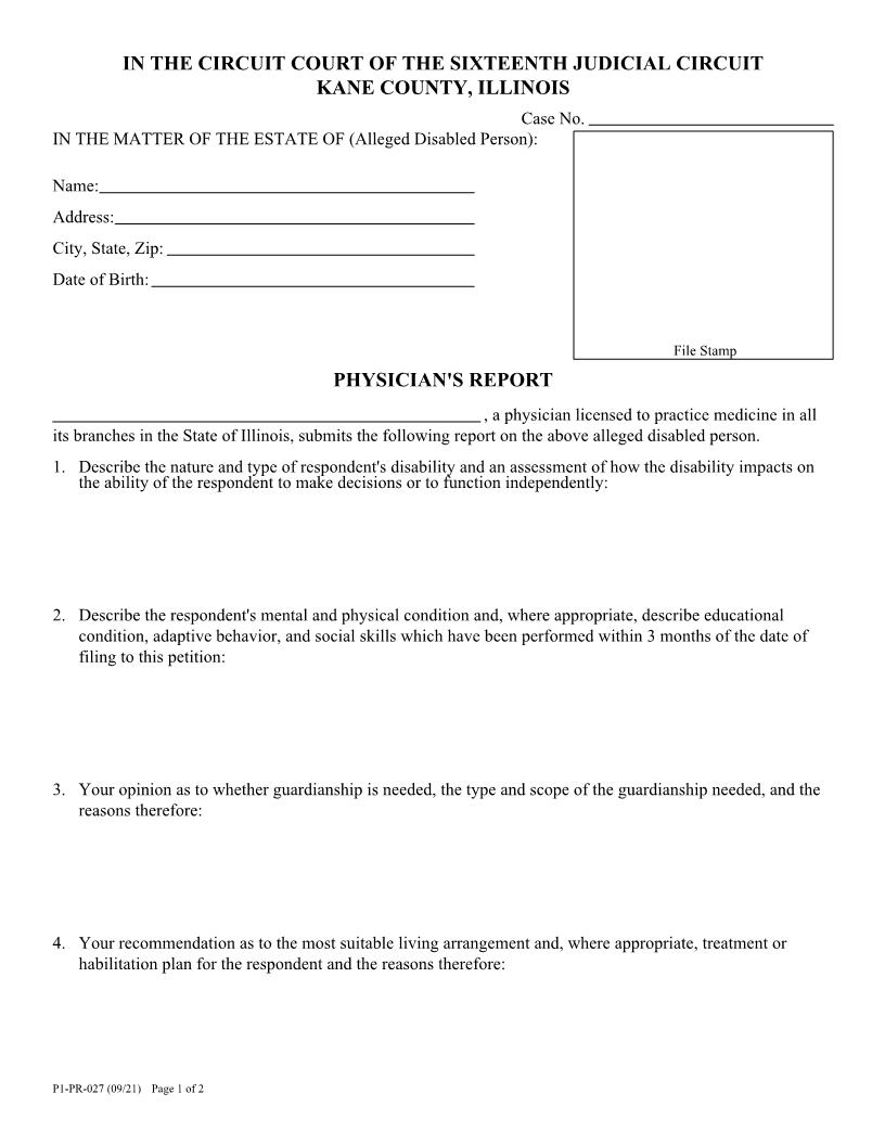 Physicians Report {P1-PR-027} | Pdf Fpdf Doc Docx | Illinois