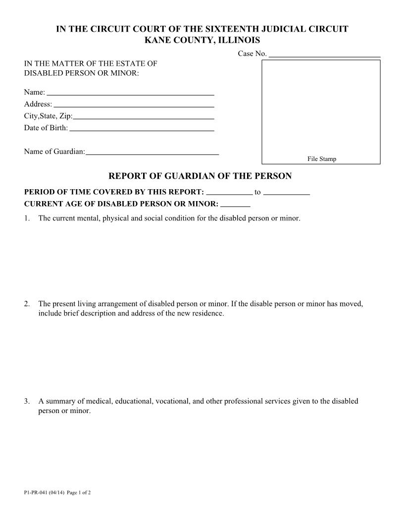 Report Of Guardian Of The Person {P1-PR-041} | Pdf Fpdf Doc Docx | Illinois