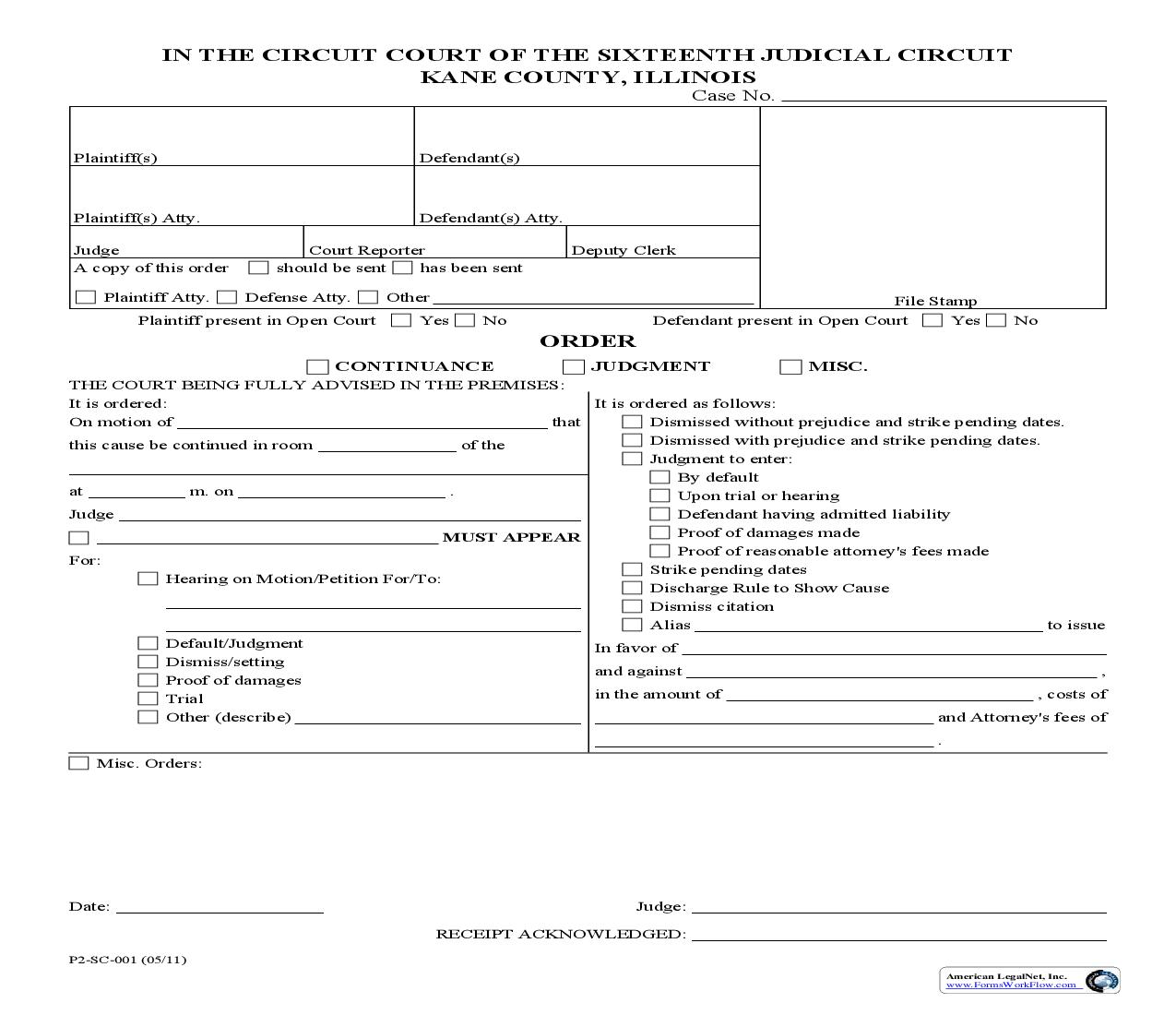Order (Continuance-Judgment-Misc.) {P2-SC-001} | Pdf Fpdf Docx | Illinois