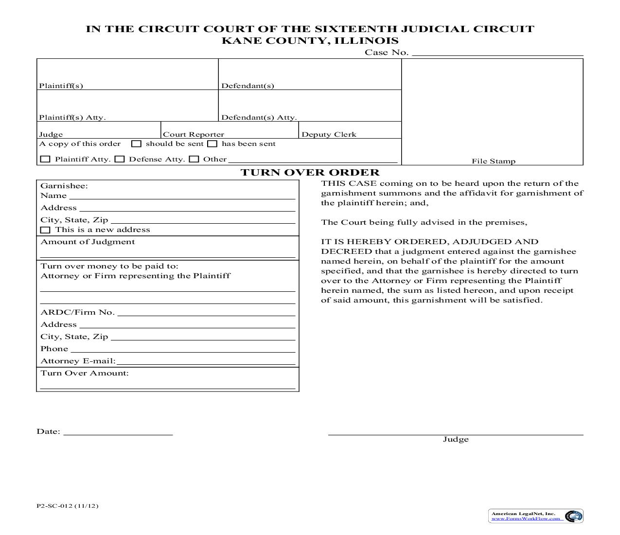 Turn Over Order {P2-SC-012} | Pdf Fpdf Doc Docx | Illinois