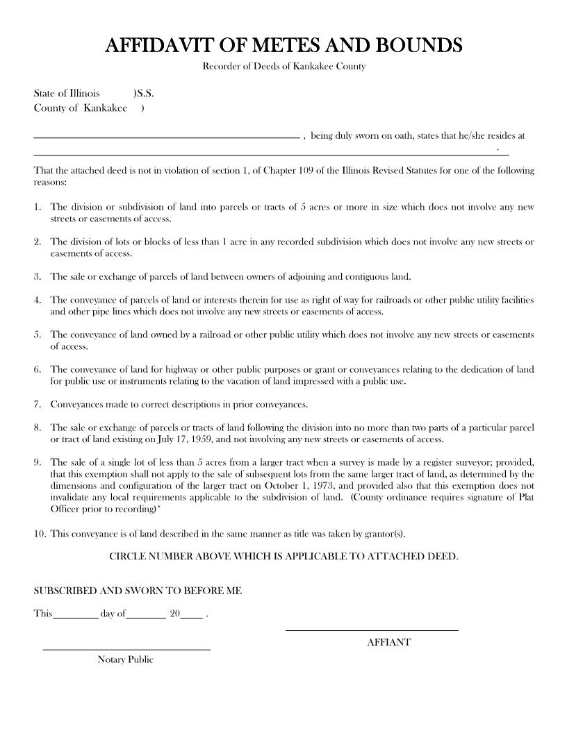 Affidavit Of Metes And Bounds | Pdf Fpdf Docx | Illinois