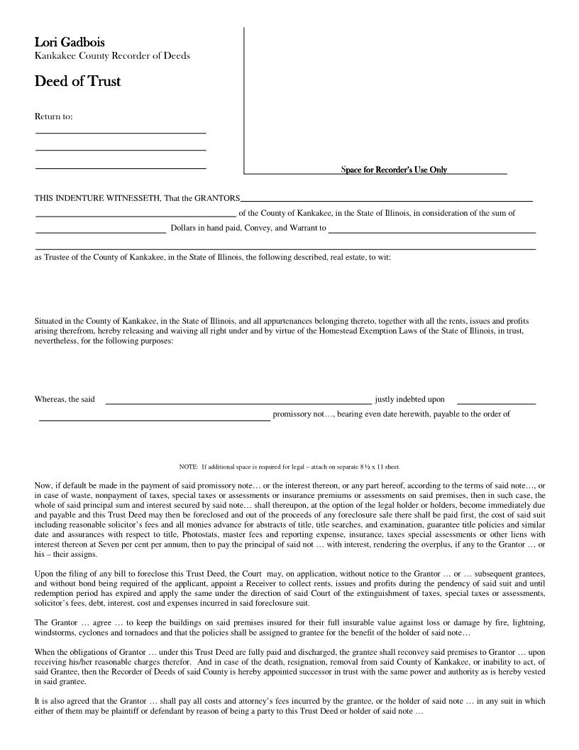Deed Of Trust | Pdf Fpdf Docx | Illinois