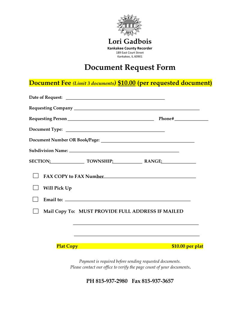 Document Request Form (Recorder) | Pdf Fpdf Docx | Illinois