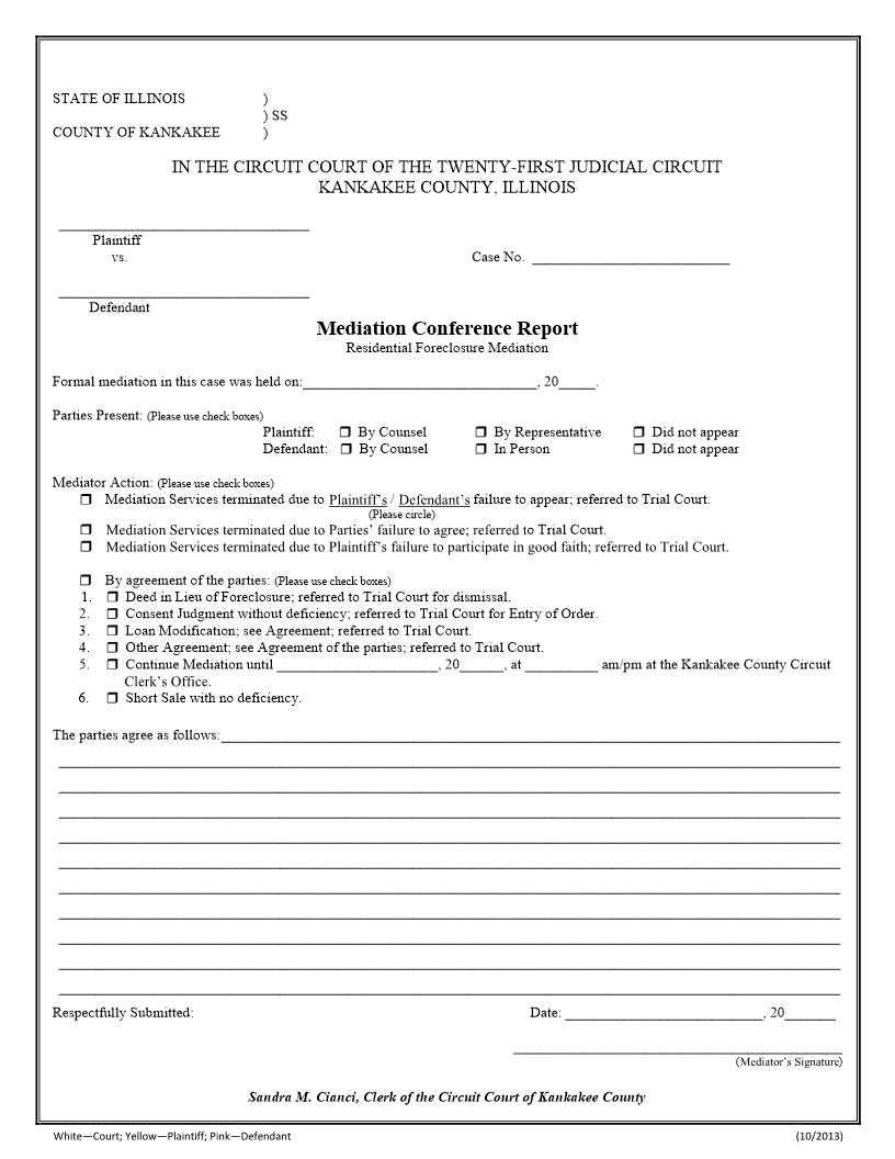 Mediation Conference Report Residential Foreclosure Mediation | Pdf Fpdf Docx | Illinois