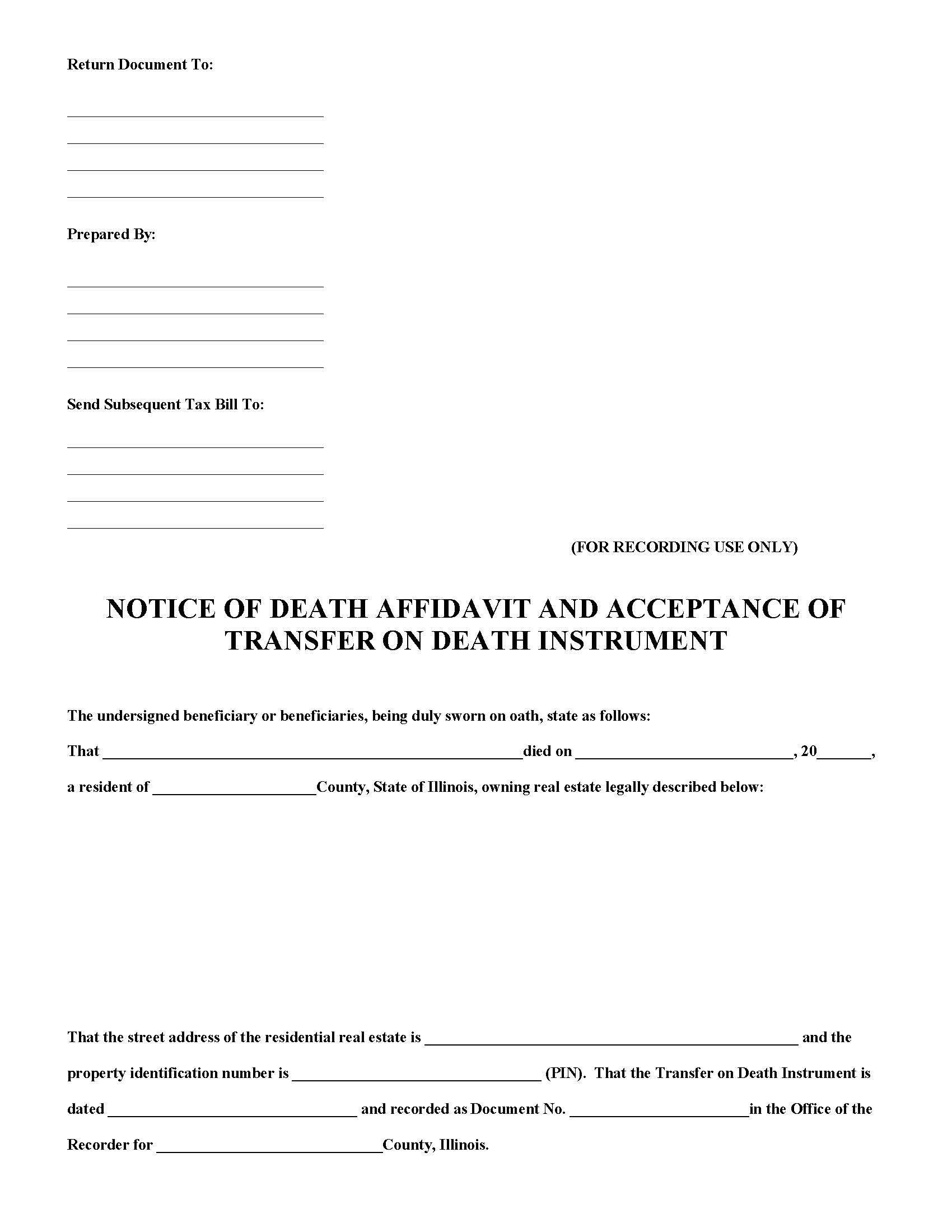 Notice Of Death Affidavit Acceptance Of Transfer On Death Instrument | Pdf Fpdf Docx | Illinois