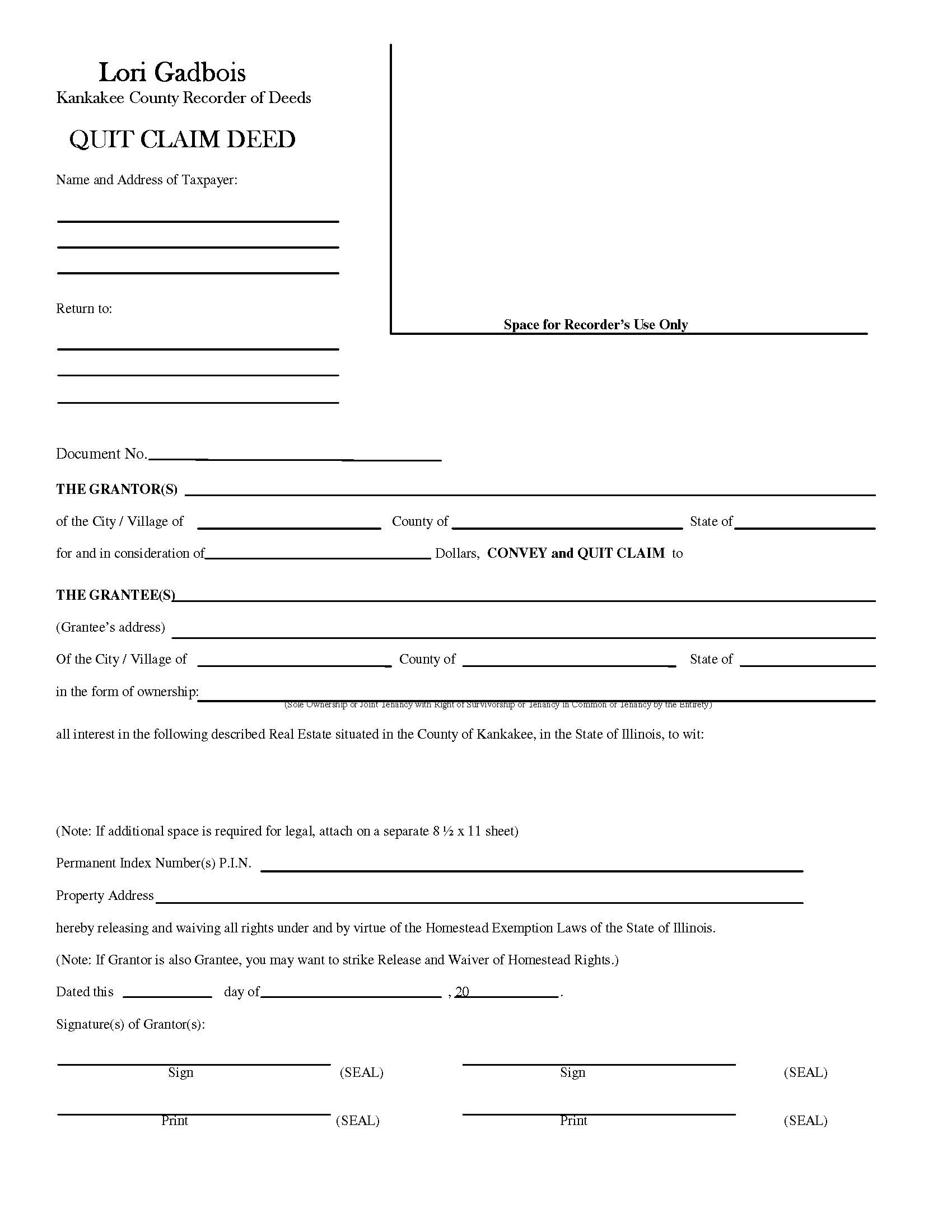 Quit Claim Deed | Pdf Fpdf Docx | Illinois