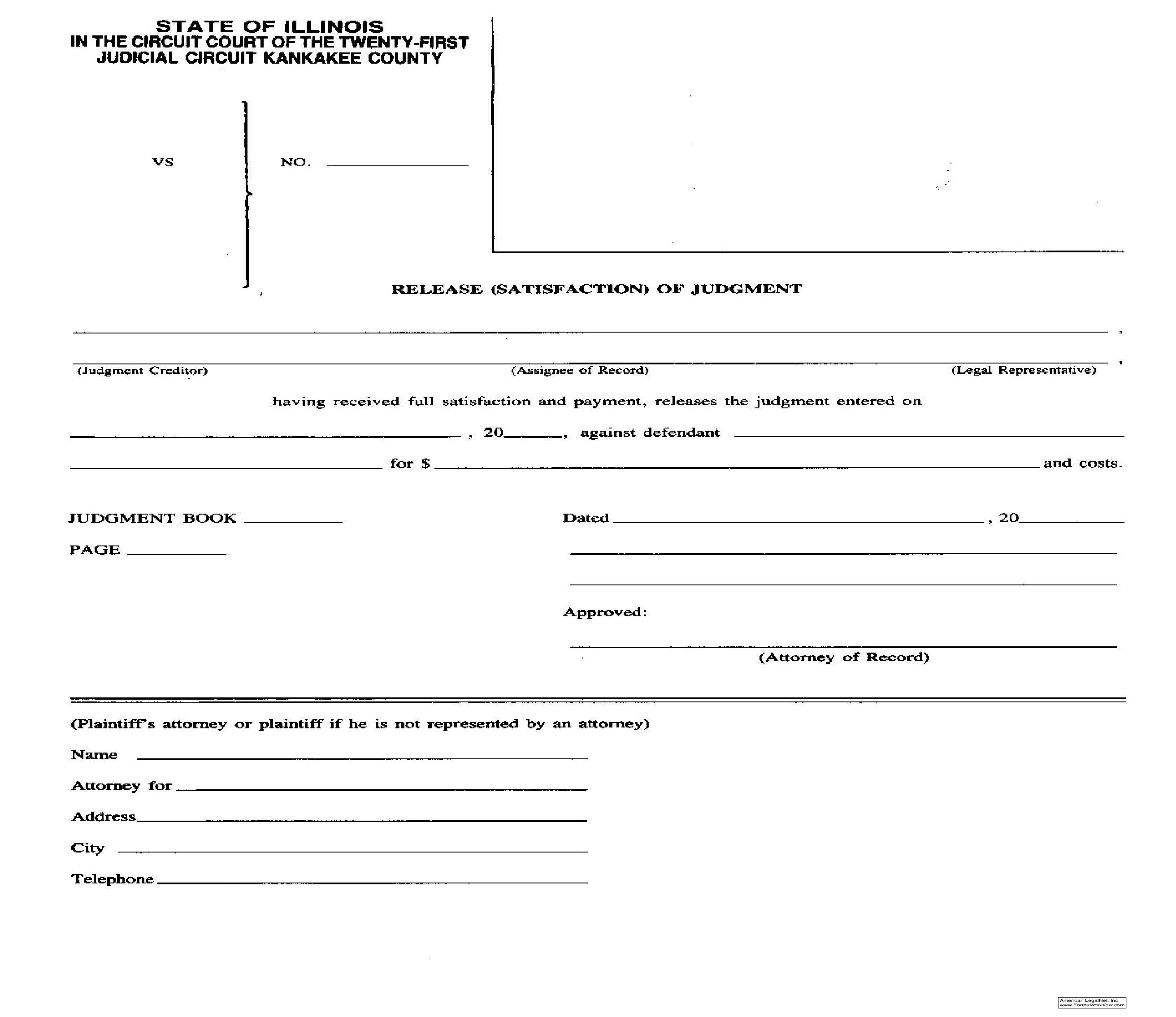Release (Satisfaction) Of Judgment | Pdf Fpdf Doc Docx | Illinois