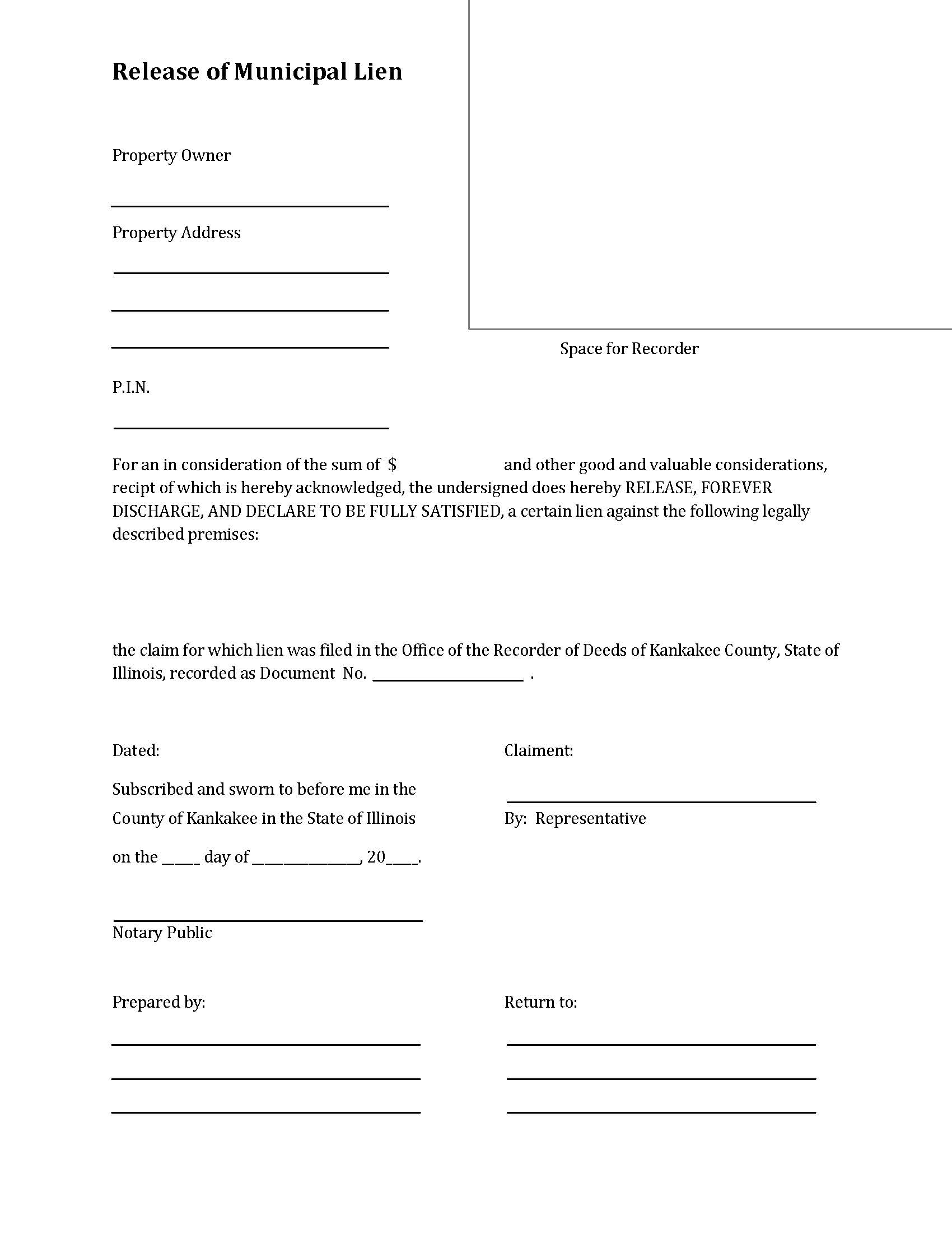 Release Of Municipal Lien | Pdf Fpdf Docx | Illinois