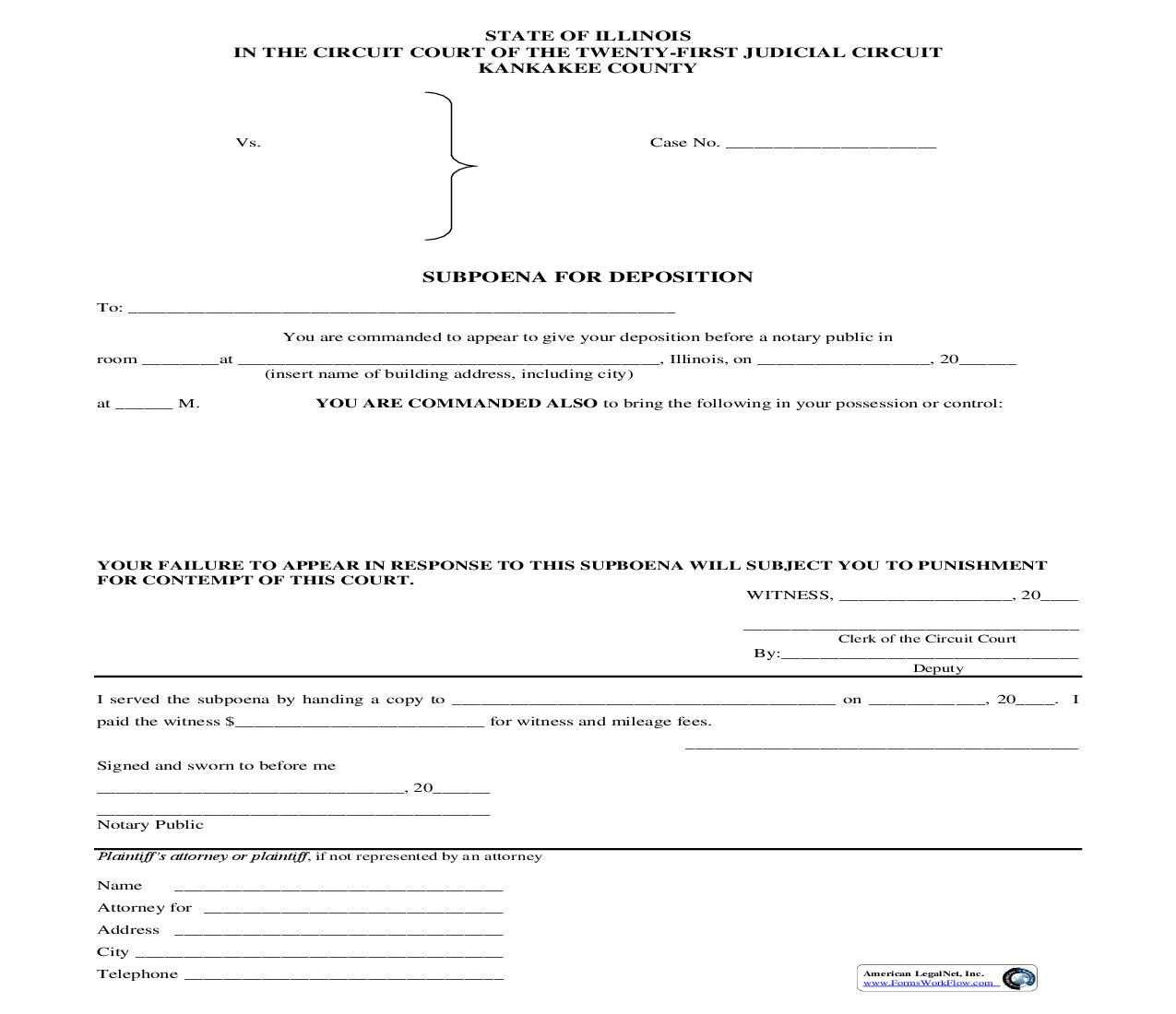 Subpoena For Deposition | Pdf Fpdf Doc Docx | Illinois