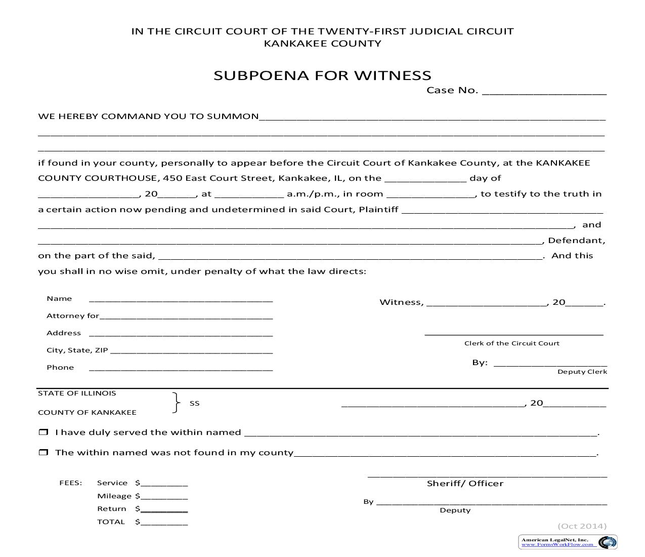 Subpoena For Witness | Pdf Fpdf Doc Docx | Illinois