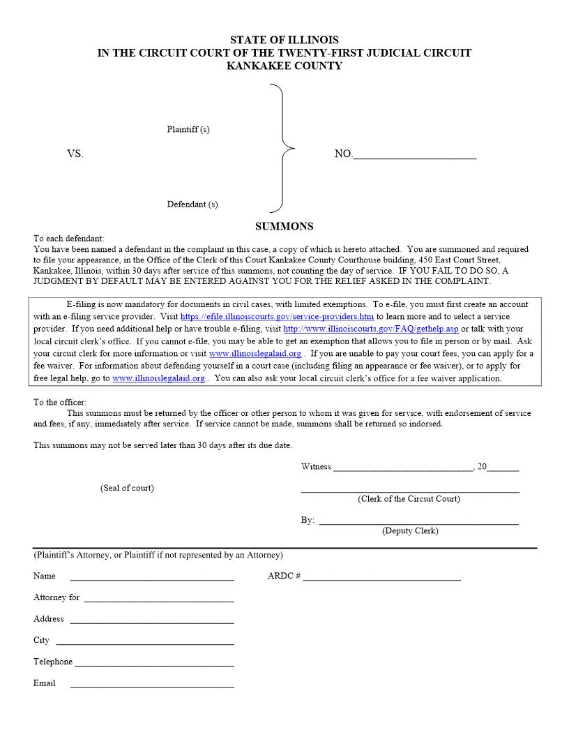 Summons (30-Day) | Pdf Fpdf Docx | Illinois