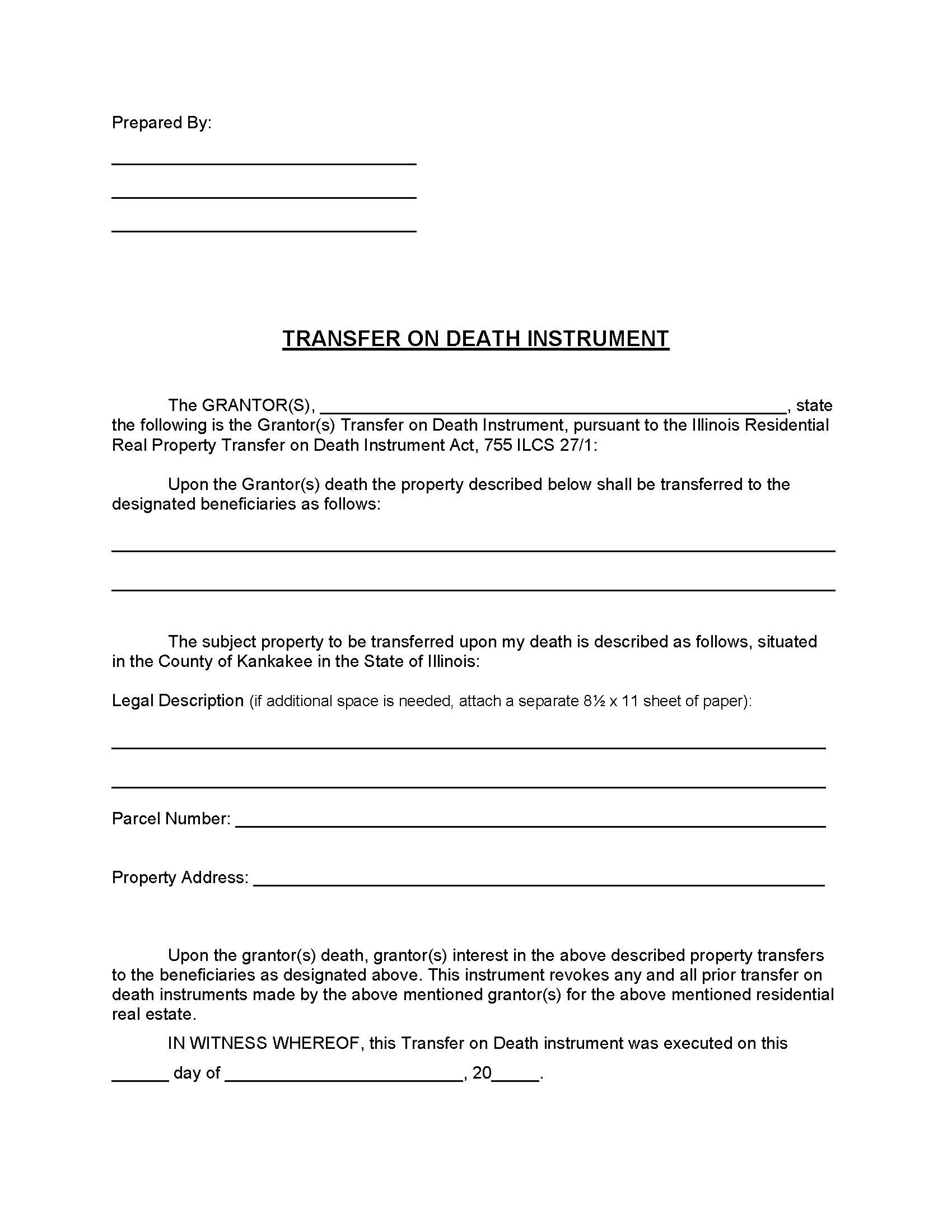 Transfer On Death Instrument | Pdf Fpdf Docx | Illinois