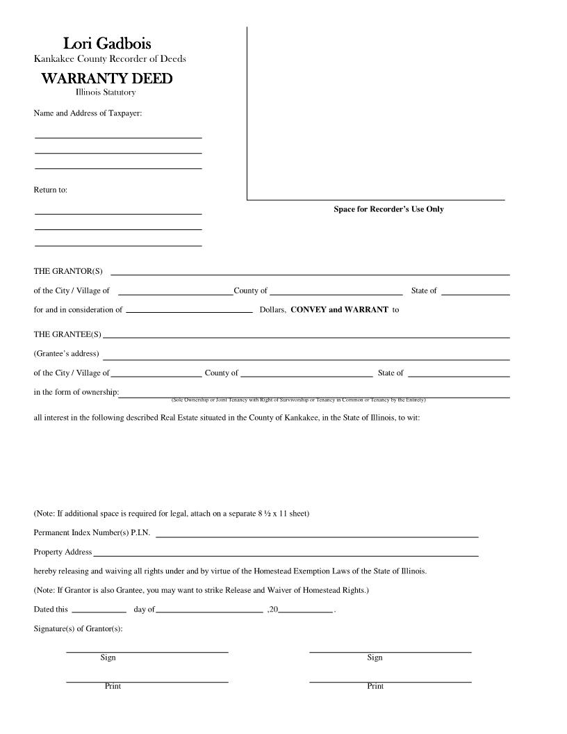 Warranty Deed Illinois Statutory | Pdf Fpdf Docx | Illinois