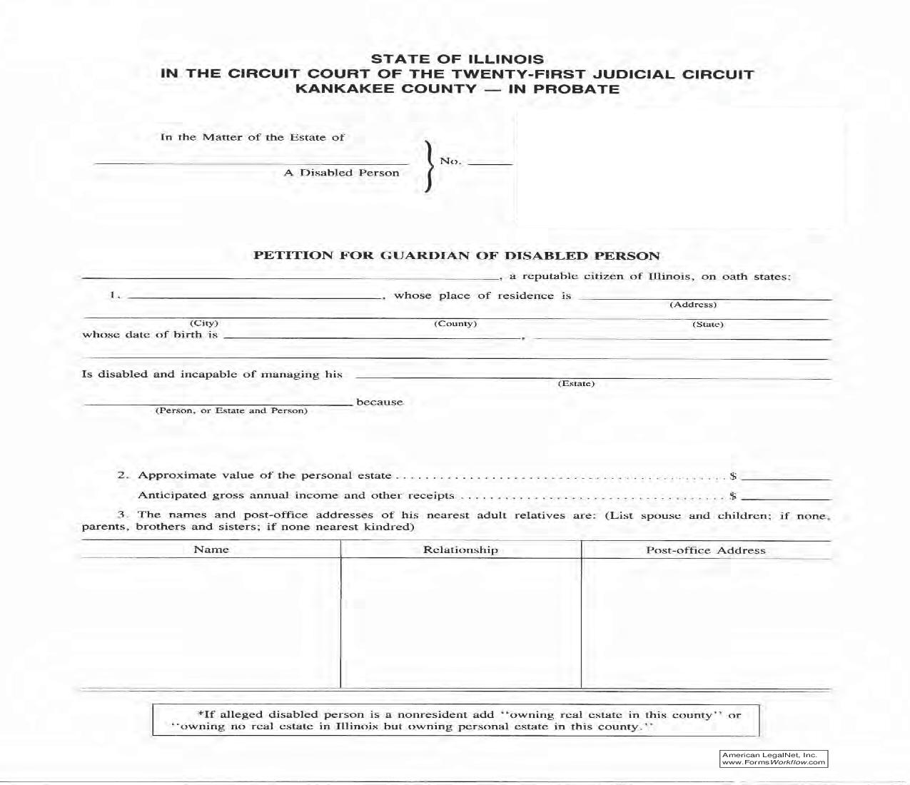 Petition For Guardian Of Disabled Person | Pdf Fpdf Doc Docx | Illinois