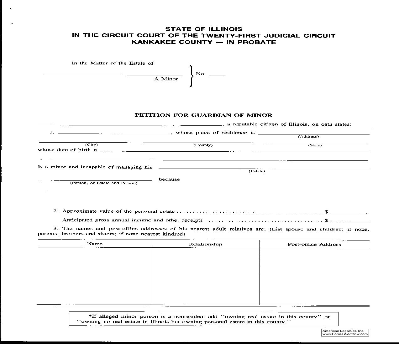 Petition For Guardian Of Minor | Pdf Fpdf Doc Docx | Illinois