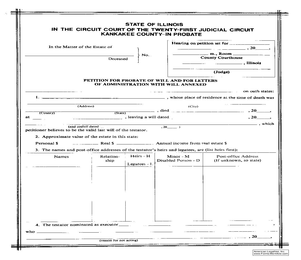 Petition Probate Of Will And Letters Of Admin With Will Annexed | Pdf Fpdf Doc Docx | Illinois