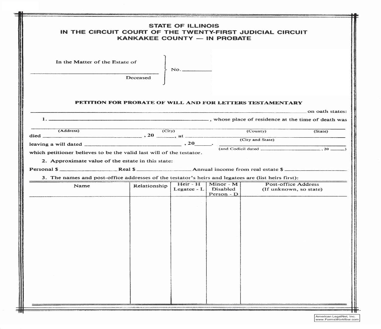 Petition Probate Of Will And Letters Testamentary | Pdf Fpdf Doc Docx | Illinois