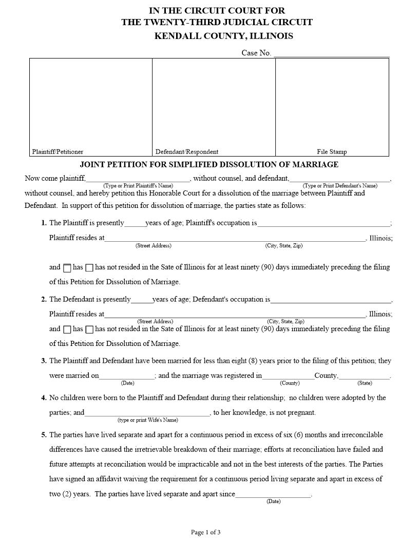 Joint Petition For Simplified Dissoluton Of Marriage | Pdf Fpdf Docx | Illinois