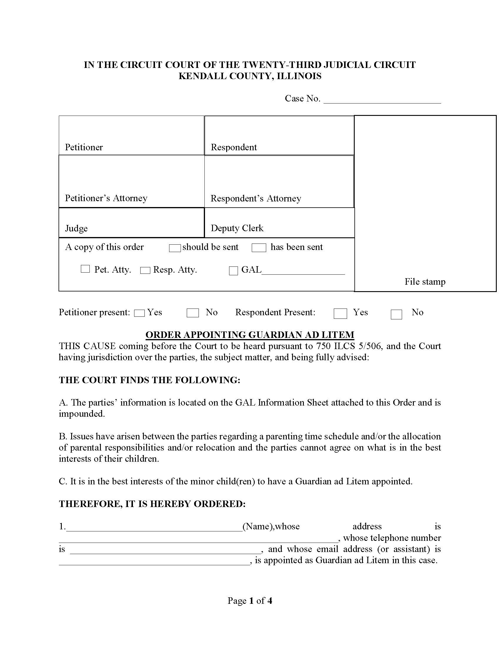 Order Appointing Guardian Ad Litem | Pdf Fpdf Doc Docx | Illinois