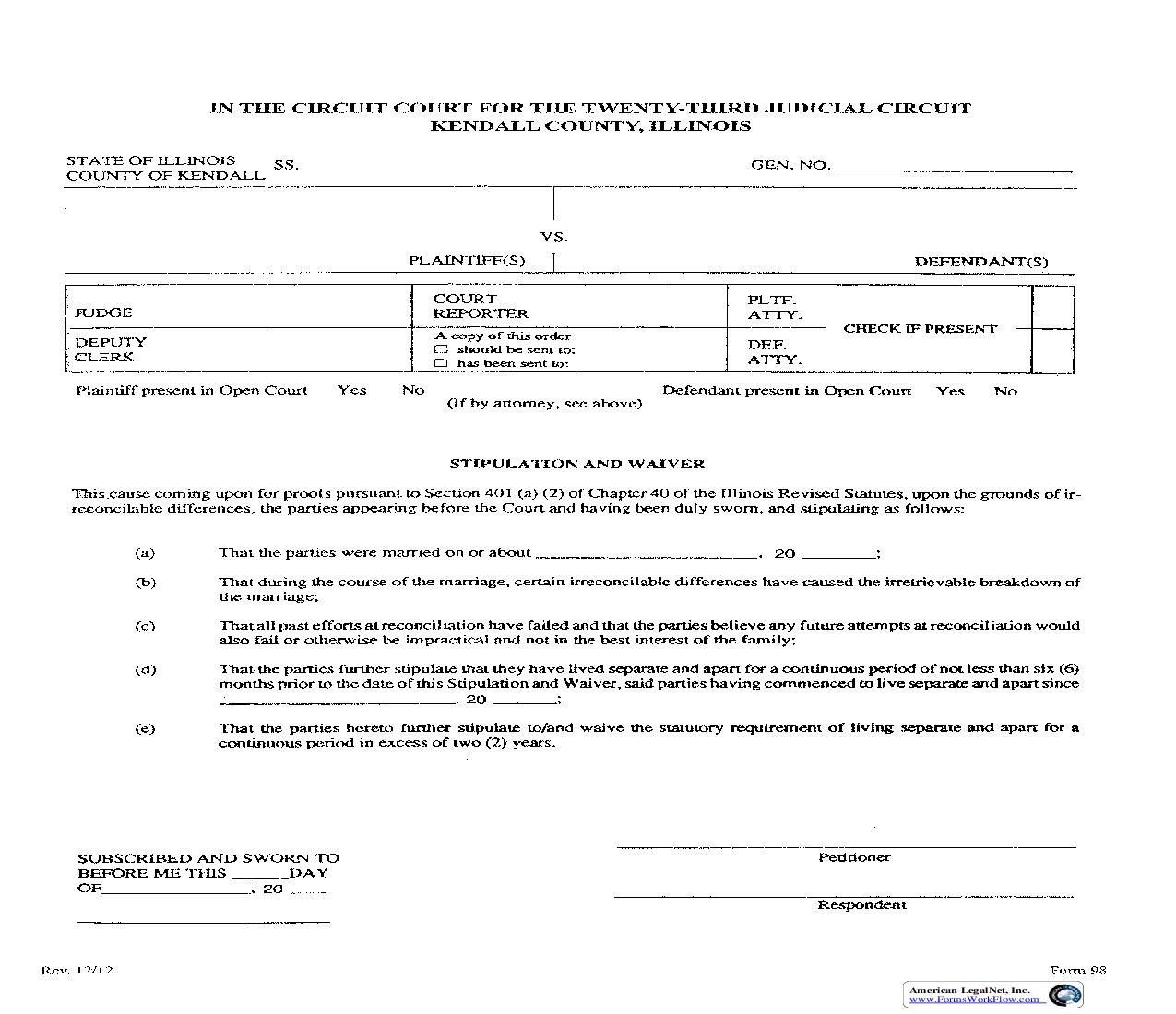 Stipulation And Waiver {98} | Pdf Fpdf Doc Docx | Illinois