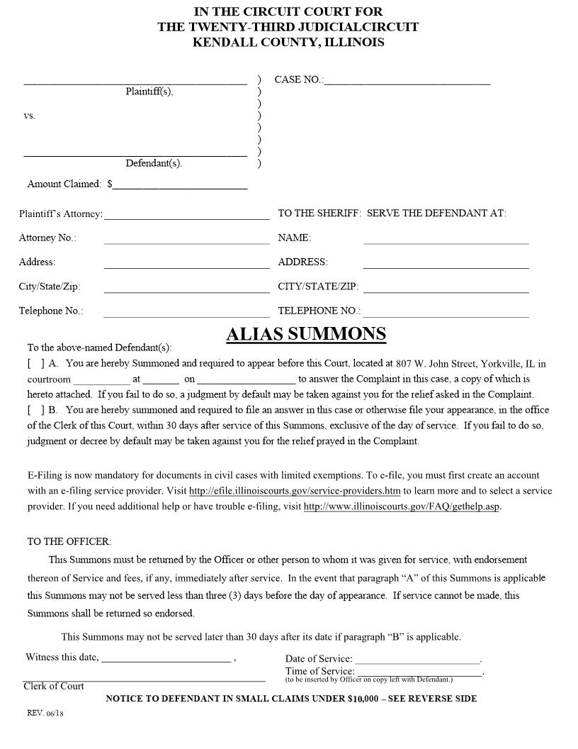 Alias Summons {KEN AS} | Pdf Fpdf Doc Docx | Illinois